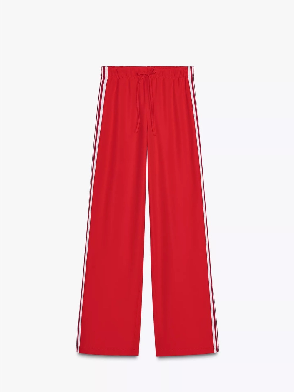 Zara Red Wide-Leg Track Pants with White Side Stripes